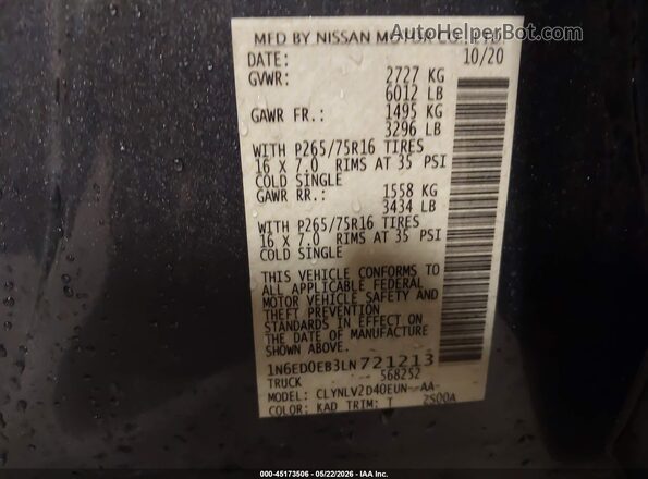 1N6ED0EB3LN721213 2020 NISSAN FRONTIER Gray Շարժիչի բաժամունքի տեսք