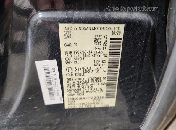 1N6ED0EB3LN722989 2020 NISSAN FRONTIER Black Engine compartment view