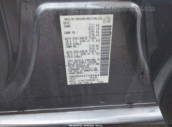 1N6ED0EB3LN728484 2020 NISSAN FRONTIER Gray Շարժիչի բաժամունքի տեսք