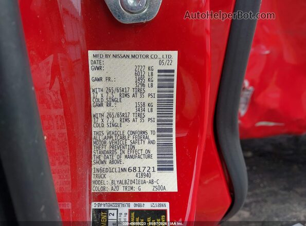 1N6ED1CL1NN681721 2022 NISSAN FRONTIER Красный 