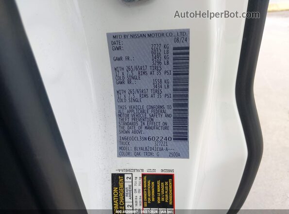 1N6ED1CL3SN602240 2025 NISSAN FRONTIER Белый Вид подкапотного пространства