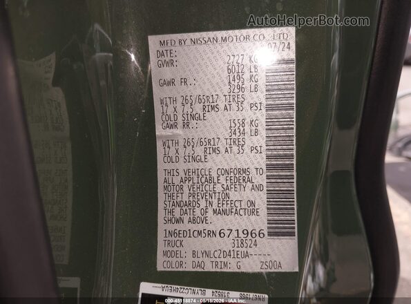 1N6ED1CM5RN671966 2024 NISSAN FRONTIER Green 