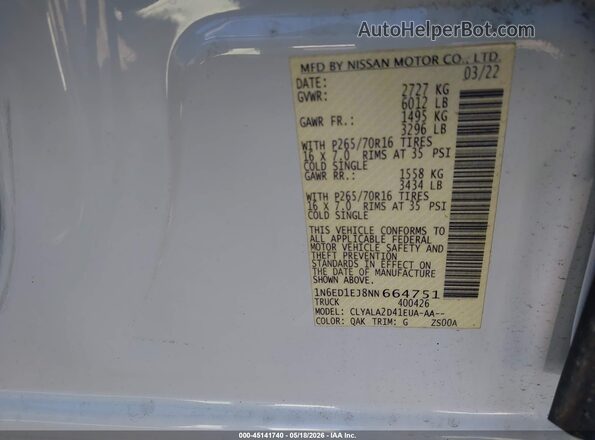 1N6ED1EJ8NN664751 2022 NISSAN FRONTIER Белый Вид подкапотного пространства