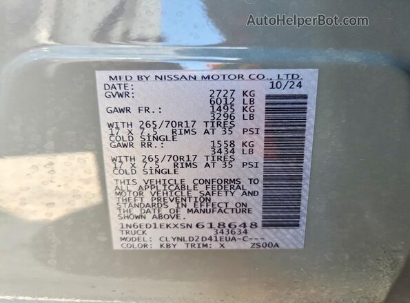 1N6ED1EKXSN618648 2025 NISSAN FRONTIER Gray 