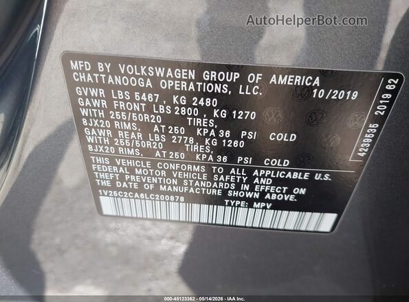 1V25C2CA6LC200878 2020 VOLKSWAGEN ATLAS Gray 