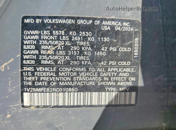 1V25MPE82RC010850 2024 VOLKSWAGEN ID.4 Charcoal Widok wnętrza 360 stopni