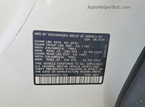 1V25MPE83RC021792 2024 VOLKSWAGEN ID.4 White 