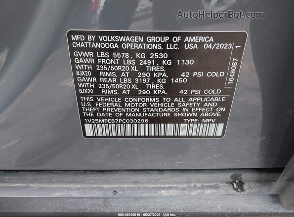 1V25MPE87PC030296 2023 VOLKSWAGEN ID.4 Gray Widok komory silnika