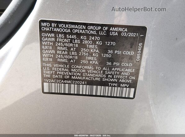 1V2AC2CA4MC220241 2021 VOLKSWAGEN ATLAS Silver 