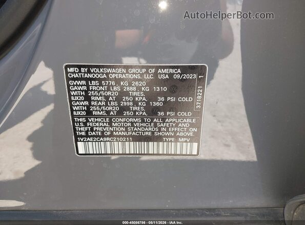 1V2AE2CA9RC210211 2024 VOLKSWAGEN ATLAS Gray ძრავის განყოფილების ხედი