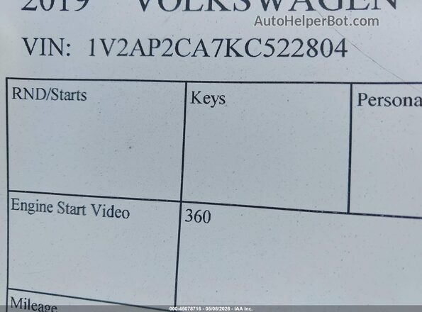 1V2AP2CA7KC522804 2019 VOLKSWAGEN ATLAS Black Widok komory silnika
