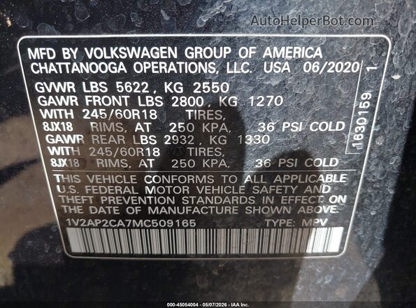 1V2AP2CA7MC509165 2021 VOLKSWAGEN ATLAS Black Вид підкапотного простору