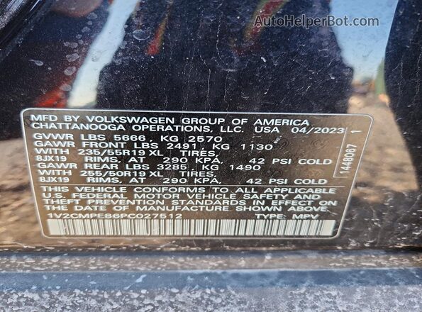 1V2CMPE86PC027512 2023 VOLKSWAGEN ID.4 Черный Вид наклейки с VIN-кодом