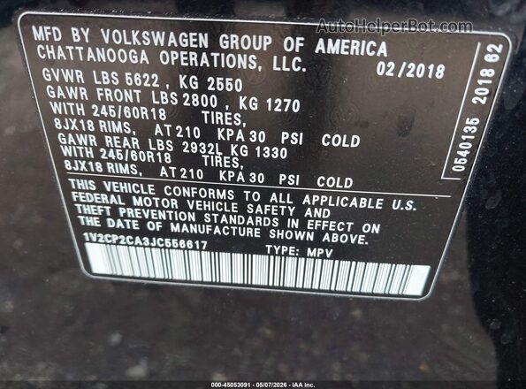 1V2CP2CA3JC556617 2018 VOLKSWAGEN ATLAS Black Widok komory silnika