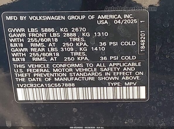 1V2CR2CA1SC557888 2025 VOLKSWAGEN ATLAS Черный Вид подкапотного пространства