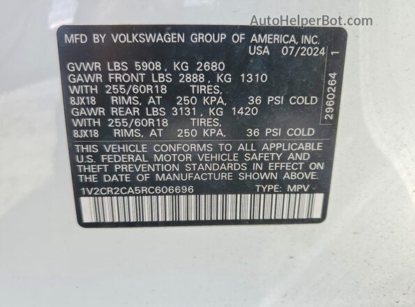 1V2CR2CA5RC606696 2024 VOLKSWAGEN ATLAS White 