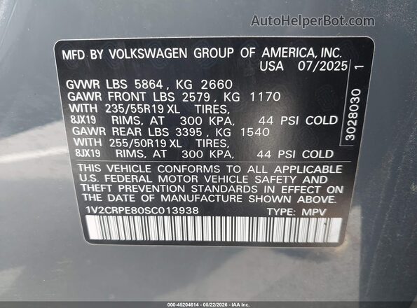 1V2CRPE80SC013938 2025 VOLKSWAGEN ID.4 Gray Շարժիչի բաժամունքի տեսք