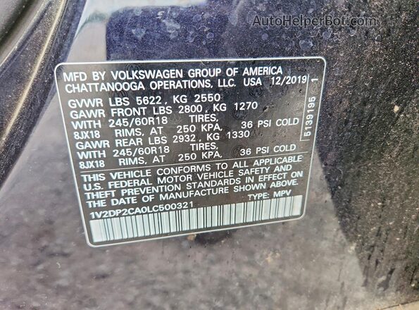1V2DP2CA0LC500321 2020 VOLKSWAGEN ATLAS Black Вид наклейки з VIN-кодом