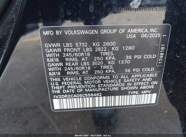 1V2DR2CA0SC556462 2025 VOLKSWAGEN ATLAS Black 