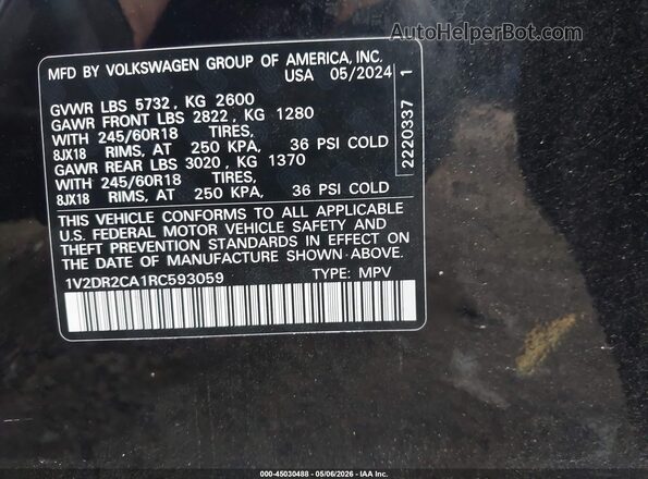 1V2DR2CA1RC593059 2024 VOLKSWAGEN ATLAS Black Engine compartment view