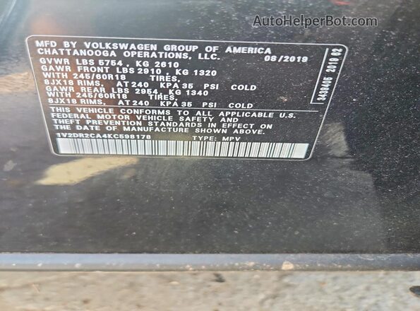 1V2DR2CA4KC598178 2019 VOLKSWAGEN ATLAS Blue 
