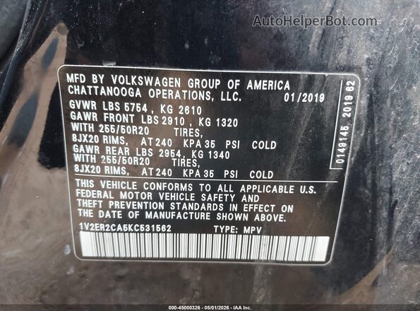 1V2ER2CA5KC531562 2019 VOLKSWAGEN ATLAS Black Շարժիչի բաժամունքի տեսք
