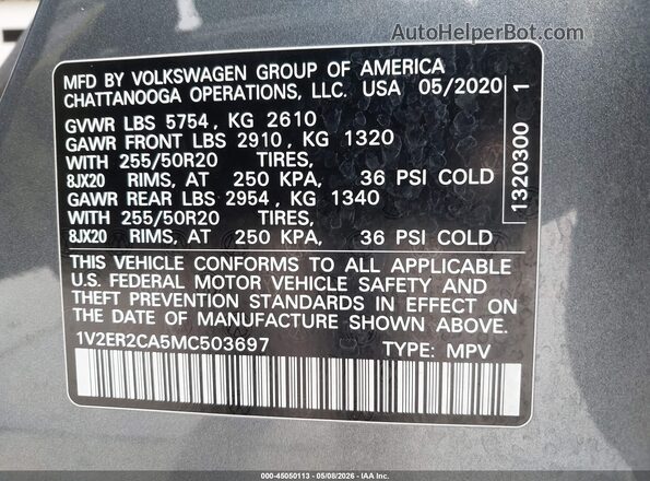 1V2ER2CA5MC503697 2021 VOLKSWAGEN ATLAS Серый Вид подкапотного пространства