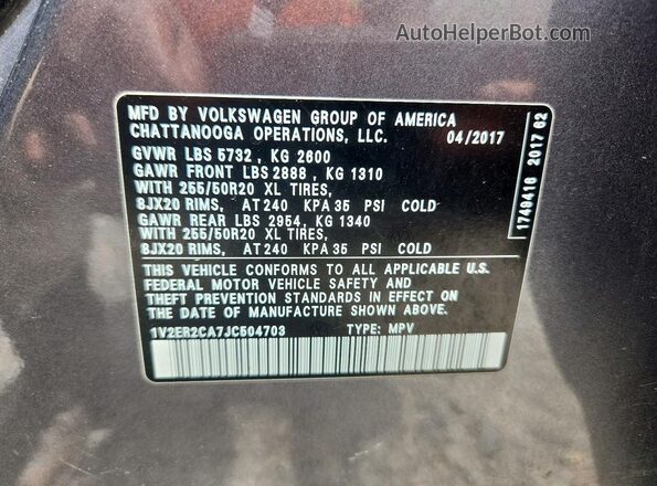 1V2ER2CA7JC504703 2018 VOLKSWAGEN ATLAS Blue 