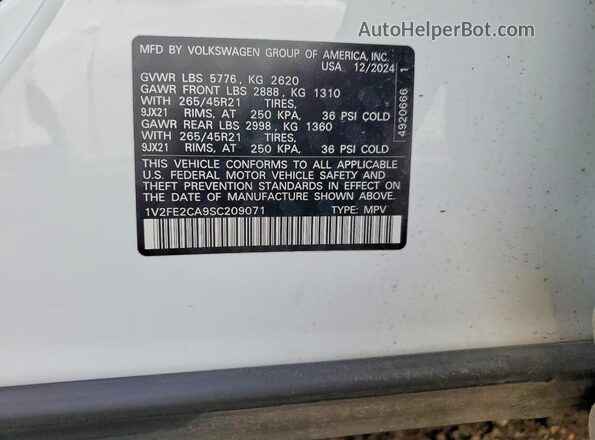 1V2FE2CA9SC209071 2025 VOLKSWAGEN ATLAS Белый Вид подкапотного пространства