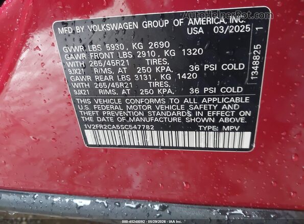 1V2FR2CA5SC547782 2025 VOLKSWAGEN ATLAS Red Vista del compartimento del motor