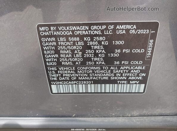 1V2HC2CA6PC228201 2023 VOLKSWAGEN ATLAS Gray 