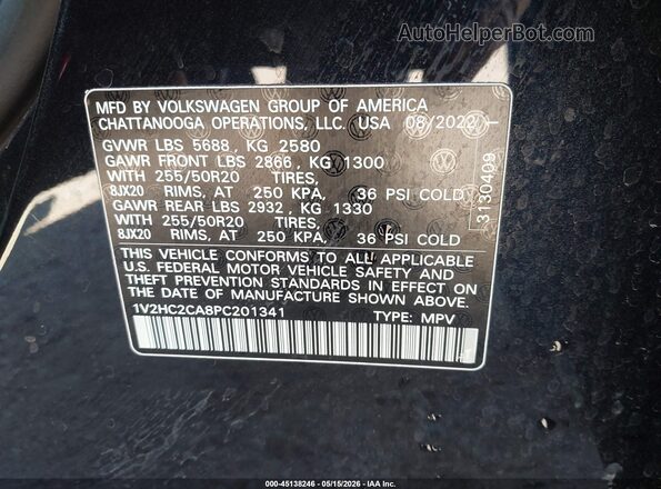 1V2HC2CA8PC201341 2023 VOLKSWAGEN ATLAS Black Շարժիչի բաժամունքի տեսք
