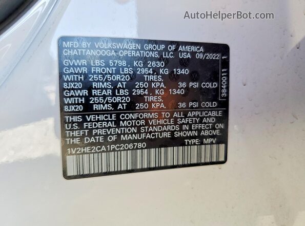 1V2HE2CA1PC206780 2023 VOLKSWAGEN ATLAS White 