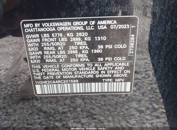 1V2HE2CA4RC201589 2024 VOLKSWAGEN ATLAS Черный Вид подкапотного пространства