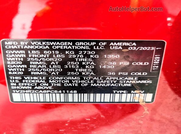1V2HR2CA6PC541148 2023 VOLKSWAGEN ATLAS Red 