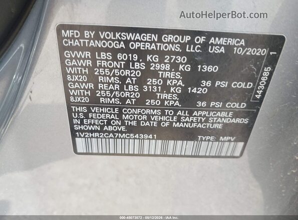 1V2HR2CA7MC543941 2021 VOLKSWAGEN ATLAS Серебряный Вид подкапотного пространства