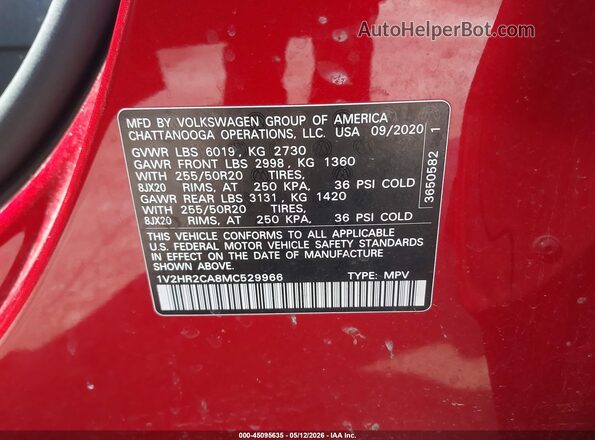 1V2HR2CA8MC529966 2021 VOLKSWAGEN ATLAS Red 