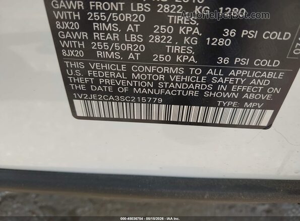 1V2JE2CA3SC215779 2025 VOLKSWAGEN ATLAS Белый Вид подкапотного пространства