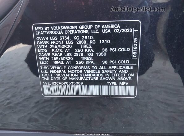 1V2JR2CA0PC535069 2023 VOLKSWAGEN ATLAS Black Engine compartment view