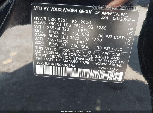 1V2JR2CA8RC596754 2024 VOLKSWAGEN ATLAS Black Widok komory silnika