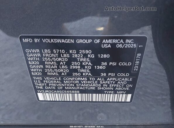 1V2JR2CA9SC565888 2025 VOLKSWAGEN ATLAS Gray Engine compartment view