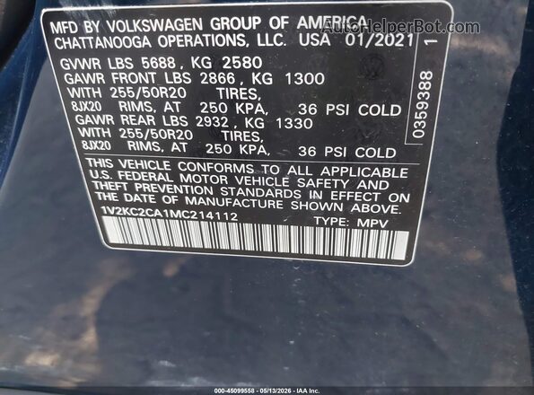 1V2KC2CA1MC214112 2021 VOLKSWAGEN ATLAS Blue 
