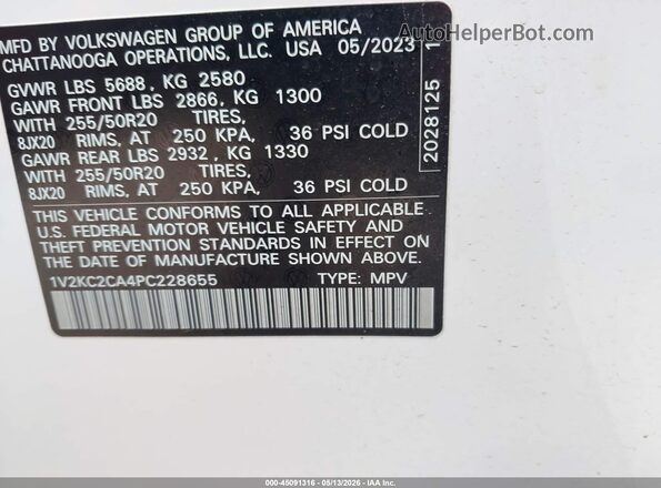 1V2KC2CA4PC228655 2023 VOLKSWAGEN ATLAS White Vista del compartimento del motor