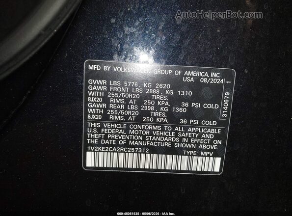 1V2KE2CA2RC257312 2024 VOLKSWAGEN ATLAS Черный Вид подкапотного пространства