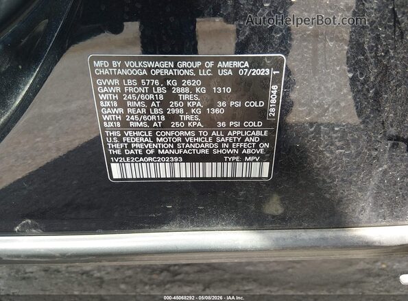 1V2LE2CA0RC202393 2024 VOLKSWAGEN ATLAS Black ძრავის განყოფილების ხედი