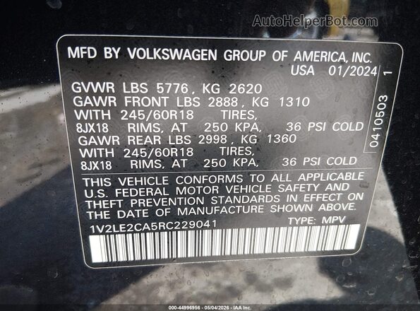 1V2LE2CA5RC229041 2024 VOLKSWAGEN ATLAS Black 