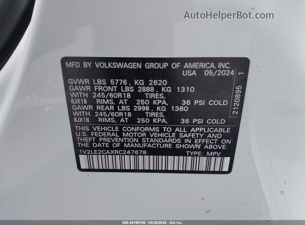 1V2LE2CAXRC247678 2024 VOLKSWAGEN ATLAS Белый Вид подкапотного пространства