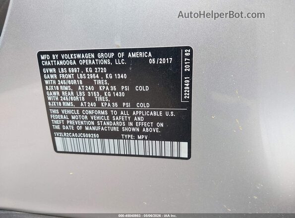 1V2LR2CA0JC509250 2018 VOLKSWAGEN ATLAS White ძრავის განყოფილების ხედი