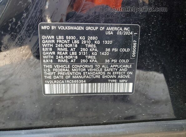 1V2LR2CA1RC565354 2024 VOLKSWAGEN ATLAS Black Вид наклейки з VIN-кодом