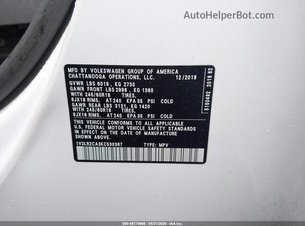 1V2LR2CA3KC530367 2019 VOLKSWAGEN ATLAS White Вид підкапотного простору